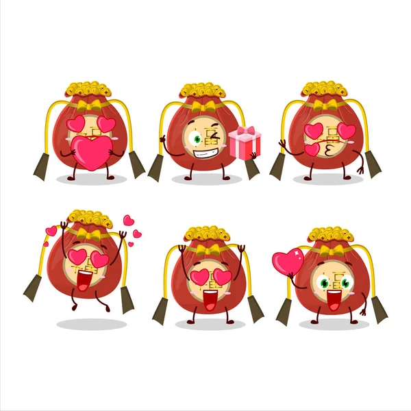 Saco Vermelho Chinês Personagem Desenho Animado Com Amor Bonito Emoticon —  Vetores de Stock