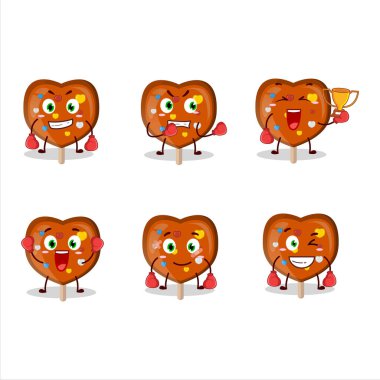 Sportif bir turuncu lolipop boks sporu sporcusu maskot tasarımına bayılır. Vektör illüstrasyonu