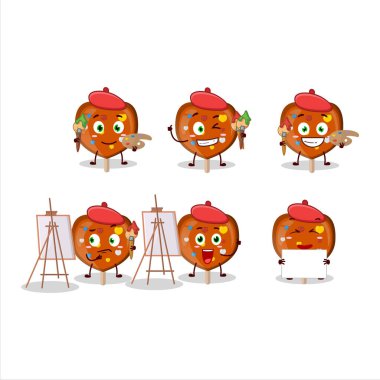 Turuncu lolipop sanatçısı fırçalı çizgi film karakteri resmi sever. Vektör illüstrasyonu