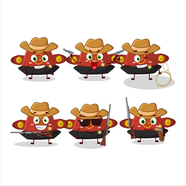 Cool Cowboy Röd Kinesisk Hatt Tecknad Karaktär Med Söt Hatt — Stock vektor