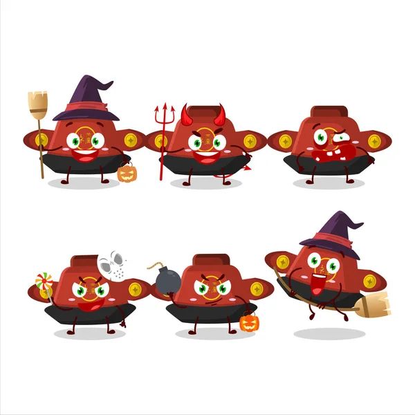 Halloween Kifejezés Hangulatjelek Rajzfilm Karakter Piros Kínai Kalap Vektorillusztráció — Stock Vector