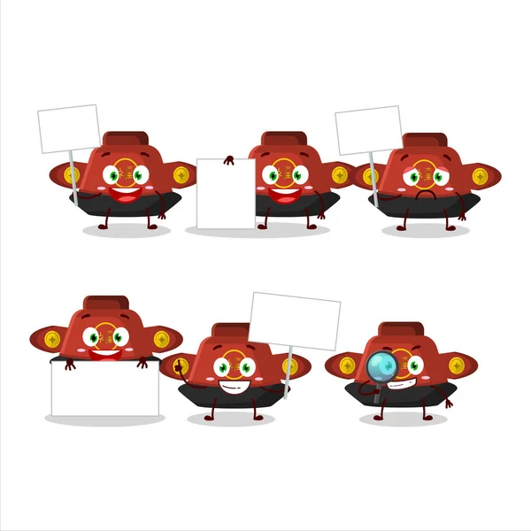 Rojo Chino Sombrero Personaje Dibujos Animados Traer Tablero Información Ilustración — Archivo Imágenes Vectoriales