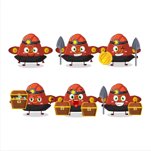 Mineros Rojo Chino Sombrero Lindo Personaje Mascota Con Casco Ilustración — Archivo Imágenes Vectoriales