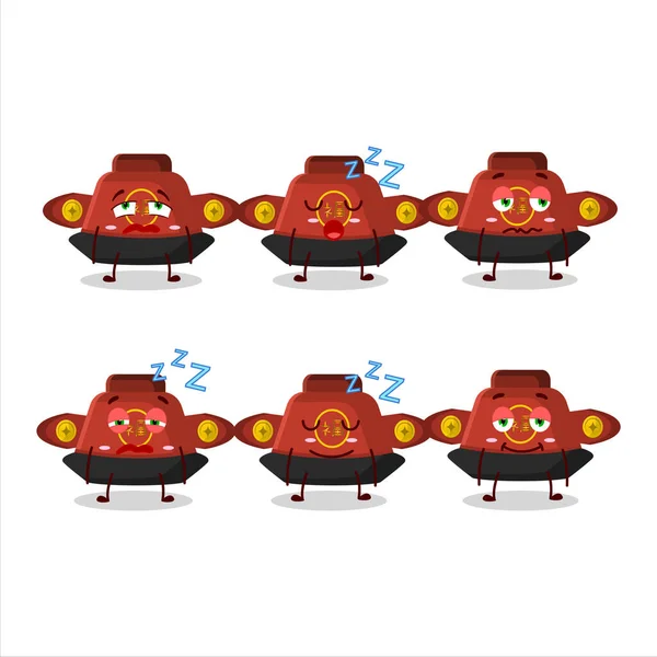 Personagem Desenhos Animados Chapéu Chinês Vermelho Com Expressão Sonolenta Ilustração — Vetor de Stock