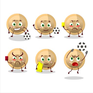 Futbol hakemi olarak çalışan Çinli para karikatürü karakteri. Vektör illüstrasyonu