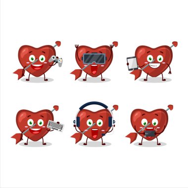 Aşk tanrısı aşk okunun çizgi film karakteri çeşitli şirin ifadelerle oyunlar oynuyor. Vektör illüstrasyonu