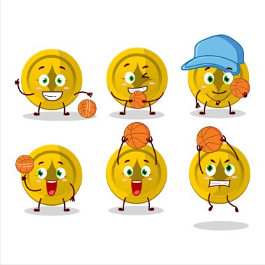 Basketbol atleti olarak yetenekli altın sikke çizgi film karakteri. Vektör illüstrasyonu