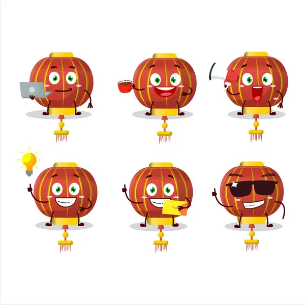 Red Chinese Lamp Cartoon Character Various Types Business Emoticons Vector — Stock Vector