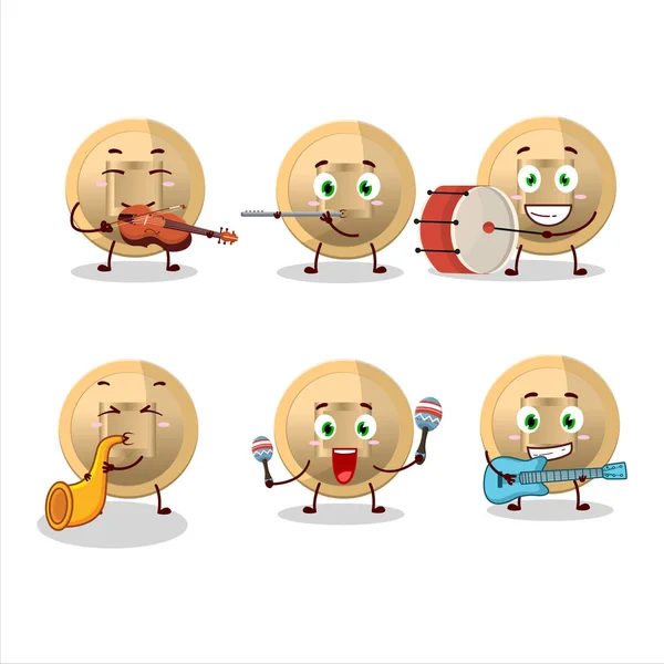 Personagem Desenhos Animados Moeda Chinesa Tocando Alguns Instrumentos Musicais Ilustração — Vetor de Stock