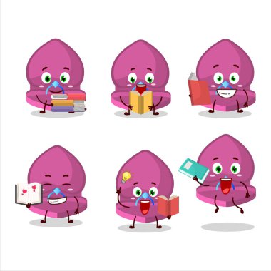 Komik bir kitap okuyan pembe aşk yüzüğü çizgi film karakteri konsepti. Vektör illüstrasyonu