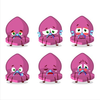 Hüzünlü yüzüklü pembe bir çizgi film karakteri. Vektör illüstrasyonu