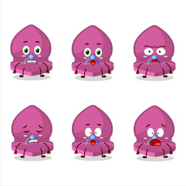 Korkak suratlı pembe aşk yüzüğü kutusunun karakteri. Vektör illüstrasyonu