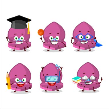 Değişik ifadeleri olan pembe aşk yüzüğü çizgi film karakteri öğrencisi. Vektör illüstrasyonu