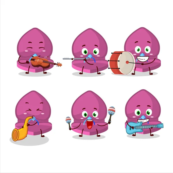 Kreskówkowy Charakter Różowej Miłości Pudełko Pierścień Grając Niektórych Instrumentach Muzycznych — Wektor stockowy