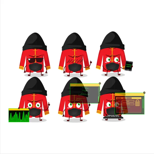 一个黑客红中国传统服装人物吉祥物 矢量说明 — 图库矢量图片
