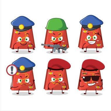 Kırmızı aşk çantası maskotu tasarımı yapan kendini işine adamış bir polis memuru. Vektör illüstrasyonu