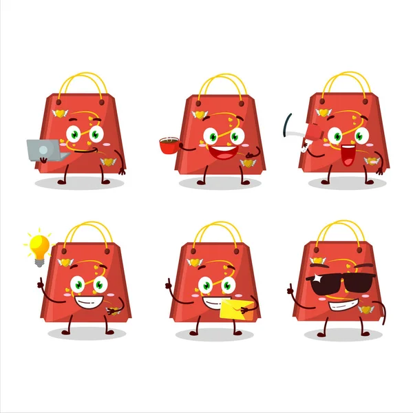 Bolso Amor Rojo Personaje Dibujos Animados Con Varios Tipos Emoticonos — Vector de stock