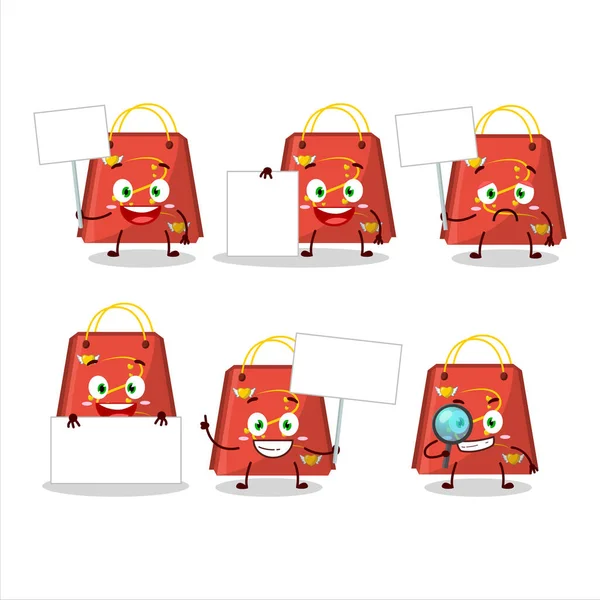 Rouge Personnage Sac Amour Dessin Animé Apporter Panneau Information Illustration — Image vectorielle