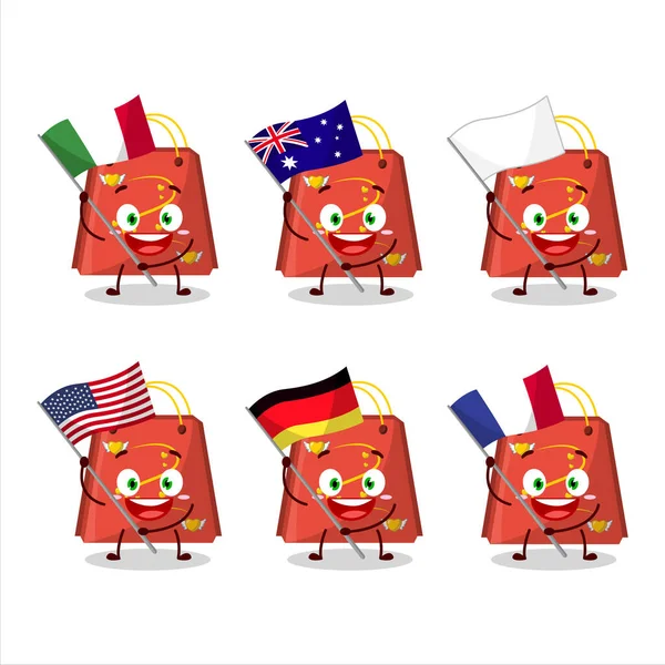 Sacchetto Amore Rosso Personaggio Dei Cartoni Animati Portare Bandiere Vari — Vettoriale Stock