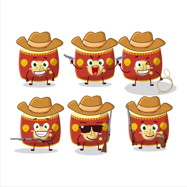 Cool Cow Boy Rouge Chinois Tambour Personnage Dessin Animé Avec — Image vectorielle