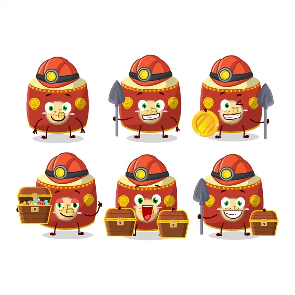 Mineiros Vermelho Chinês Tambor Bonito Mascote Personagem Vestindo Capacete Ilustração —  Vetores de Stock