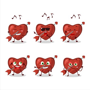 Aşk tanrısı aşk okları dansçısı çizgi film karakteri müziği seviyor. Vektör illüstrasyonu