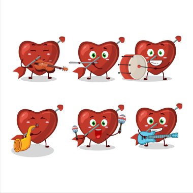Aşk Oku 'nun karikatür karakteri müzik aletleri çalıyor. Vektör illüstrasyonu