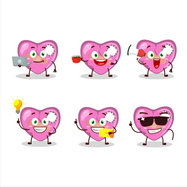 Rosa Coração Partido Amor Personagem Desenho Animado Com Vários Tipos — Vetor de Stock