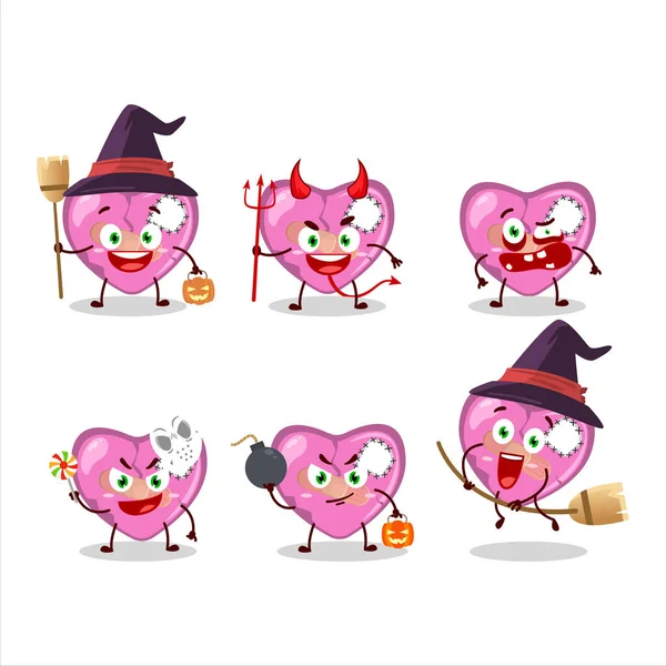Émoticônes Expression Halloween Avec Personnage Dessin Animé Rose Coeur Brisé — Image vectorielle