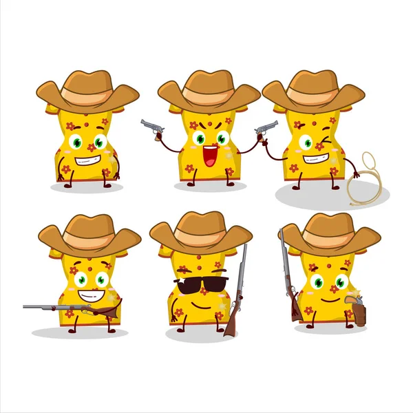 Cool Cowboy Yellow Clothing Chinese Woman Cartoon Character Cute Hat — Stock Vector