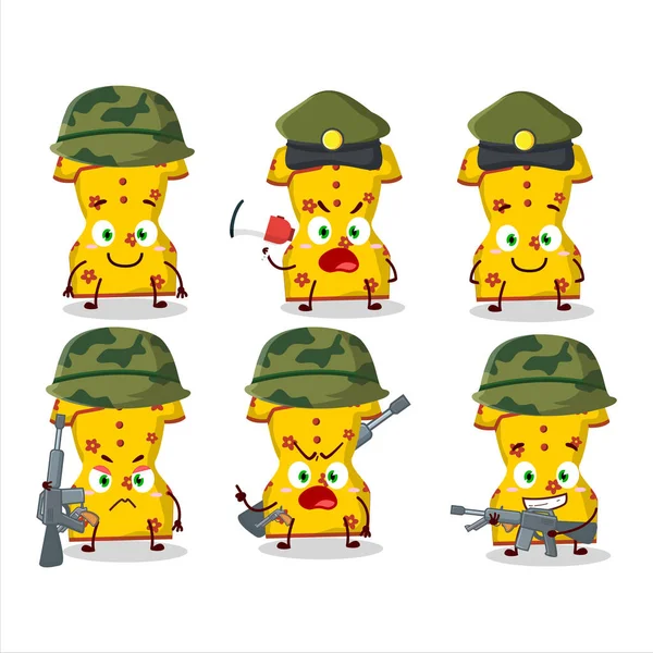 一个迷人的士兵黄色衣服的中国妇女卡通画带来了枪机 矢量说明 — 图库矢量图片