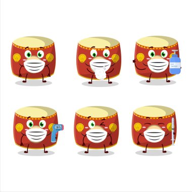 Kızıl Çin davul karikatür tasarım tarzı bir resim salgın sırasında sağlıklı kalmaya devam ediyor. Vektör illüstrasyonu