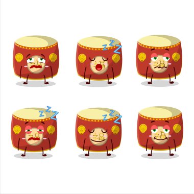 Uykulu yüzlü kırmızı Çin davulunun çizgi film karakteri. Vektör illüstrasyonu