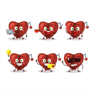 Kırık kalp aşk çizgi film karakteri ve çeşitli iş simgeleri. Vektör illüstrasyonu