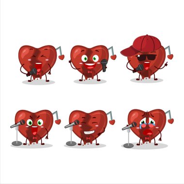 Sevimli bir çizgi film tasarımı olan kırık kalp aşkı ünlü bir şarkı söylüyor. Vektör illüstrasyonu