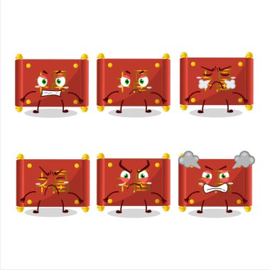 Kırmızı kağıt rulo Çin çizgi film karakteri ve çeşitli kızgın ifadeler. Vektör illüstrasyonu