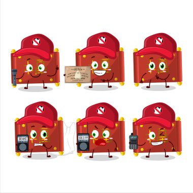 Hayalet avcısı çizgi film kırmızı kağıt rulo Çin karakteri kamera kullanıyor. Vektör illüstrasyonu