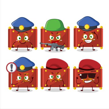 Kırmızı kâğıt rulo Çin maskotu tasarım tarzında kendini işine adamış bir polis memuru. Vektör illüstrasyonu