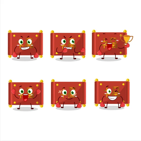 Une Mascotte Sportive Athlète Boxe Chinoise Rouleau Papier Rouge Illustration — Image vectorielle
