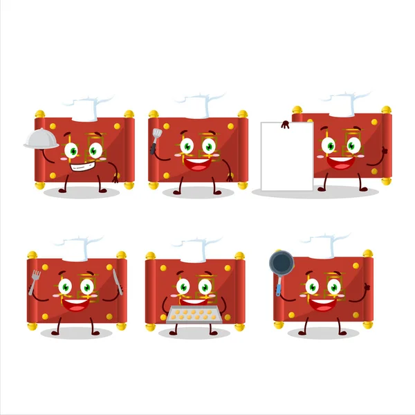 Personaje Dibujos Animados Papel Rojo Rollo Chino Con Varios Emoticonos — Vector de stock