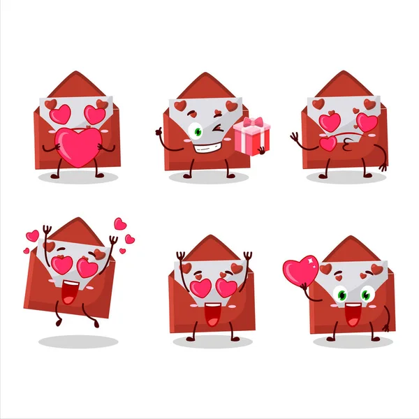 Rode Liefde Envelop Cartoon Karakter Met Liefde Schattige Emoticon Vectorillustratie — Stockvector