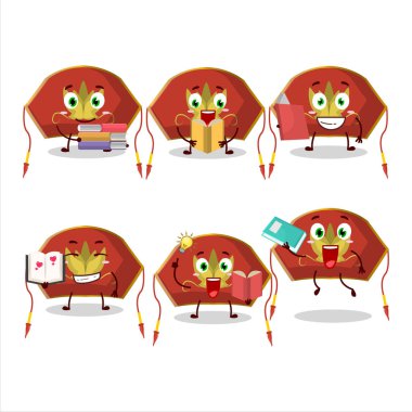 Komik bir kitap okuyan Çinli kadın şapkalı çizgi film karakteri konsepti. Vektör illüstrasyonu