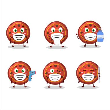 Kırmızı kurabiyelerin resmi domuz çizgi film tasarımı. Salgın sırasında sağlıklı kalmaya devam ediyor. Vektör illüstrasyonu