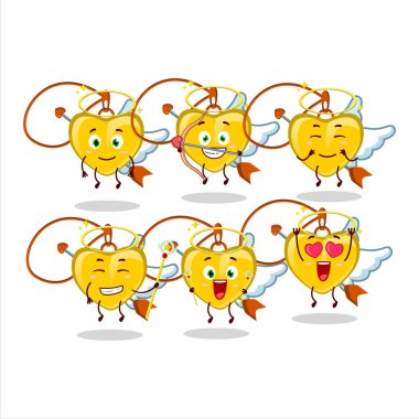 Sarı kalpli ok kolye, sevimli bir melek karakteri olarak dizayn edilmiş. Vektör illüstrasyonu