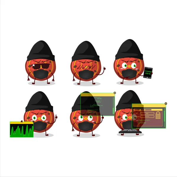 Hacker Red Cookies Pig Character Mascot Vector Illustration — Stock Vector