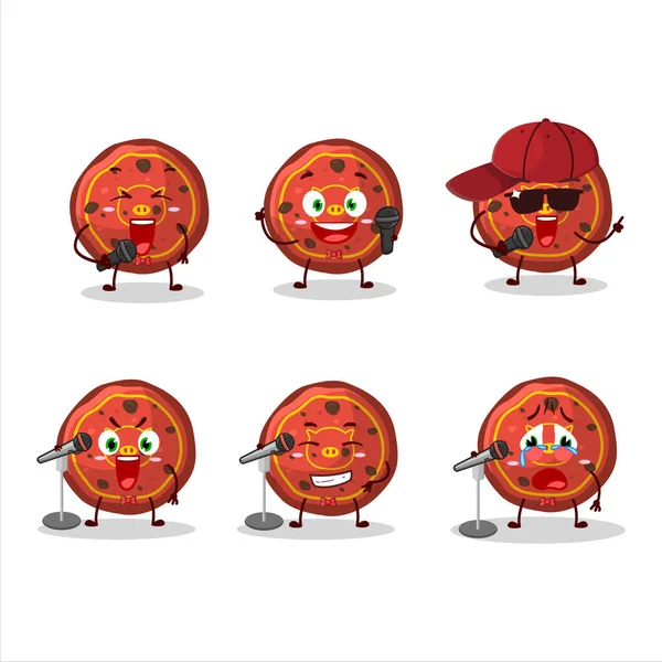 Cute Cartoon Design Concept Red Cookies Pig Singing Famous Song - Stok Vektor