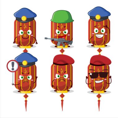 Kızıl Çin uzun lamba maskotu tasarım tarzında kendini işine adamış bir polis memuru. Vektör illüstrasyonu