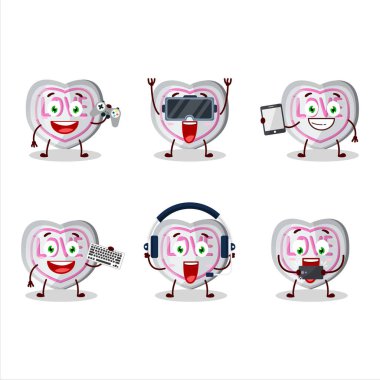 Beyaz aşk çizgi film karakteri çeşitli şirin ifadelerle oyunlar oynuyor. Vektör illüstrasyonu