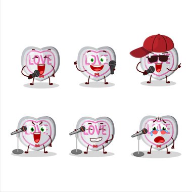 Sevimli bir çizgi film tasarımı olan beyaz aşk şekeri ünlü bir şarkı söylüyor. Vektör illüstrasyonu