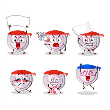 Çekici bir destekçi olarak beyaz aşk şekeri karakterinin maskot tasarımı. Vektör illüstrasyonu